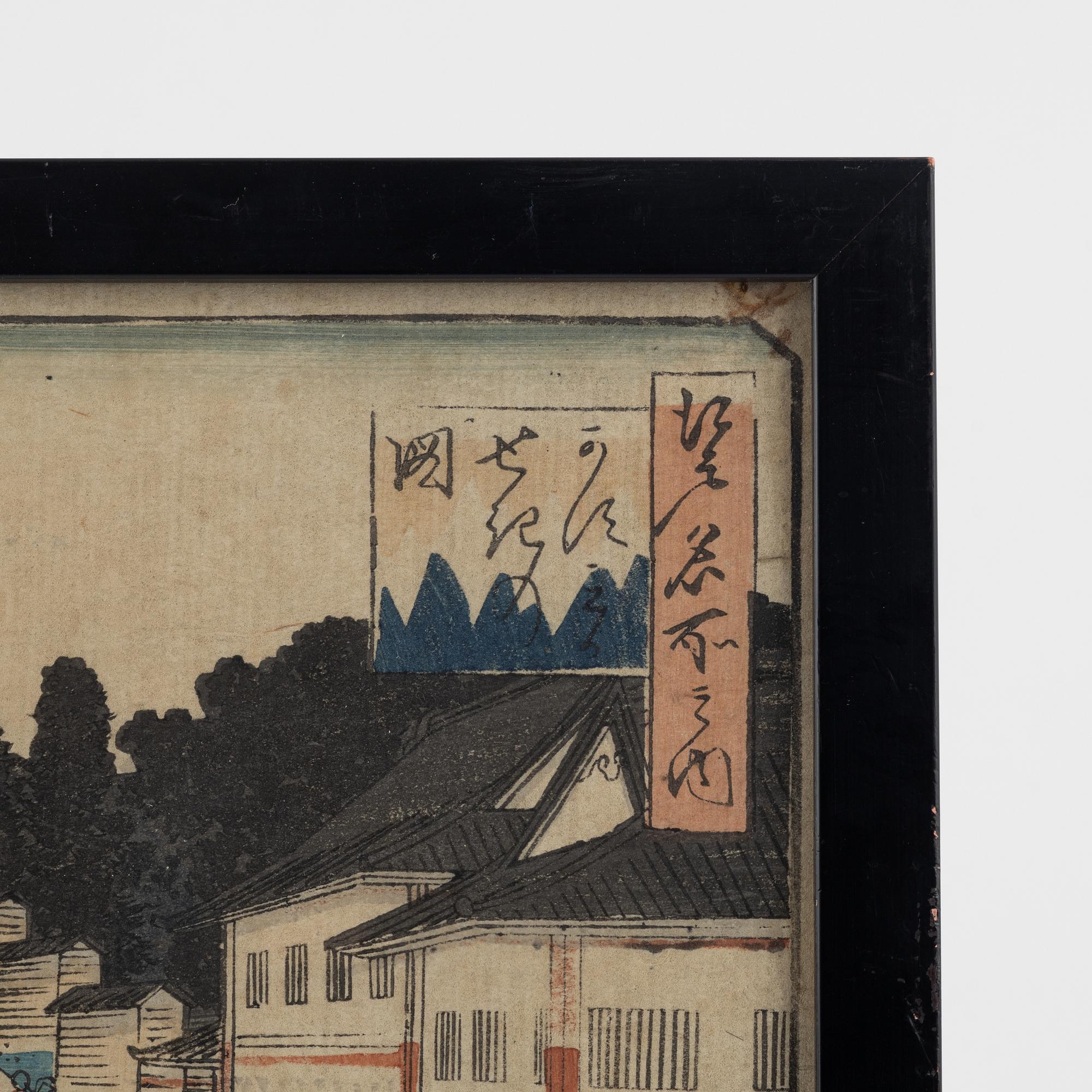 Ando Utagawa Hiroshige, efter, färgträsnitt, 3 st, Japan, tidigt 1900-tal.