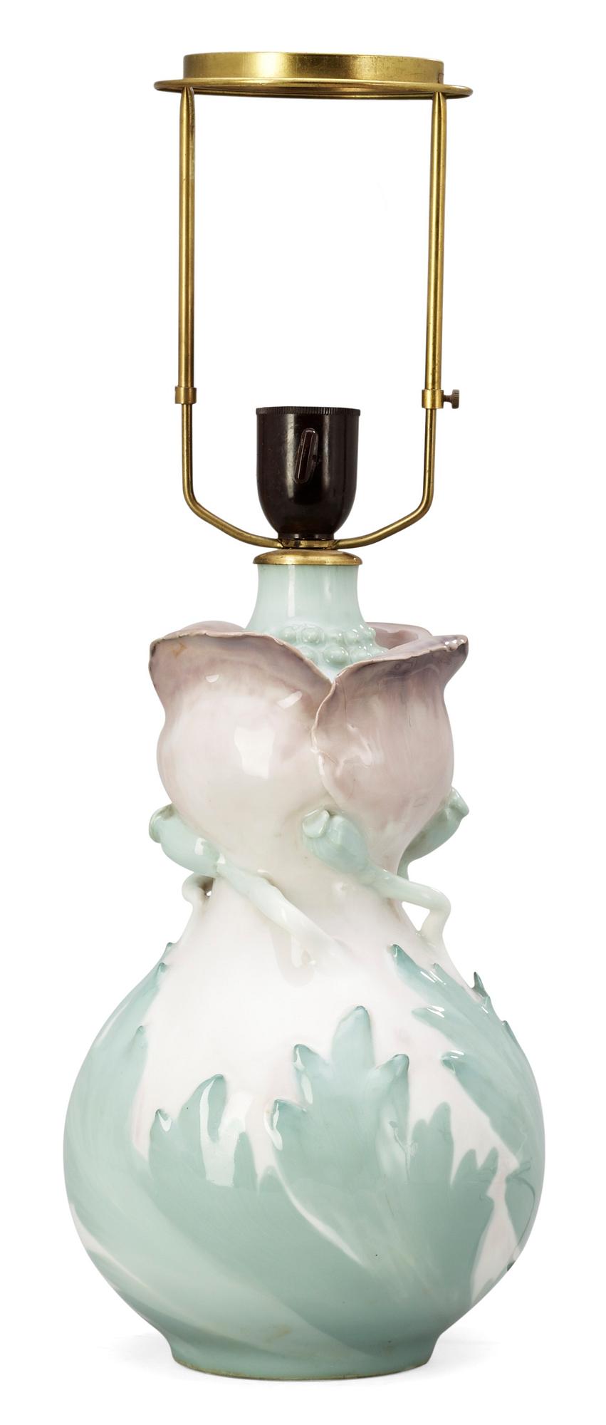 BORDSLAMPA, porslin, jugend. Nils Emil Lundström, Rörstrand, omkr 1900.