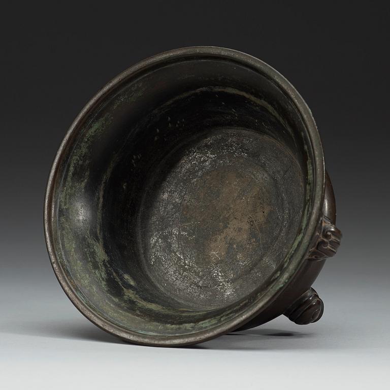 A bronze tripod censer, Ming dynasty (1368-1644) with Xuande six charachter mark.