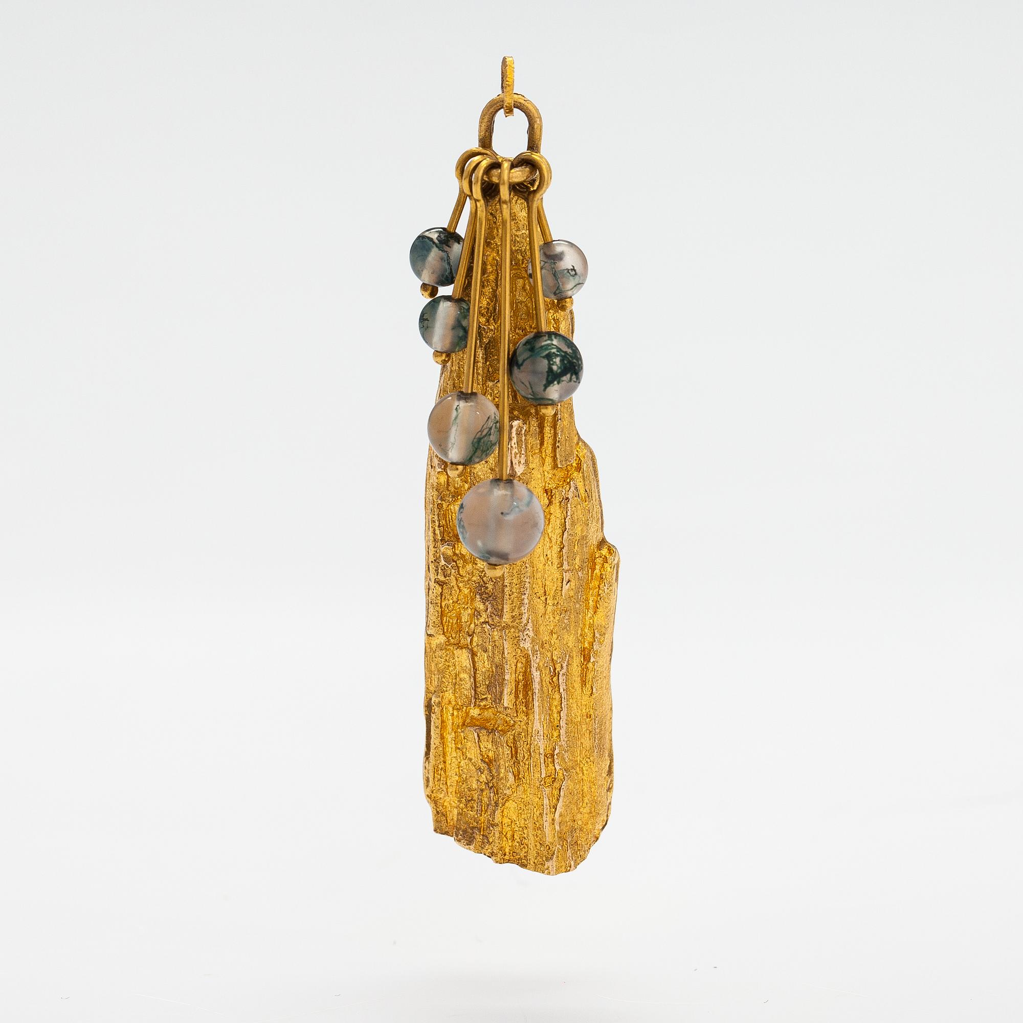 Björn Weckström, "Golden tree", a 14K gold pendant  with mossagates. Lapponia 1969.