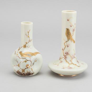 HARRACHOV GLASSFABRIK, a set of two painted glass vases around 1880.