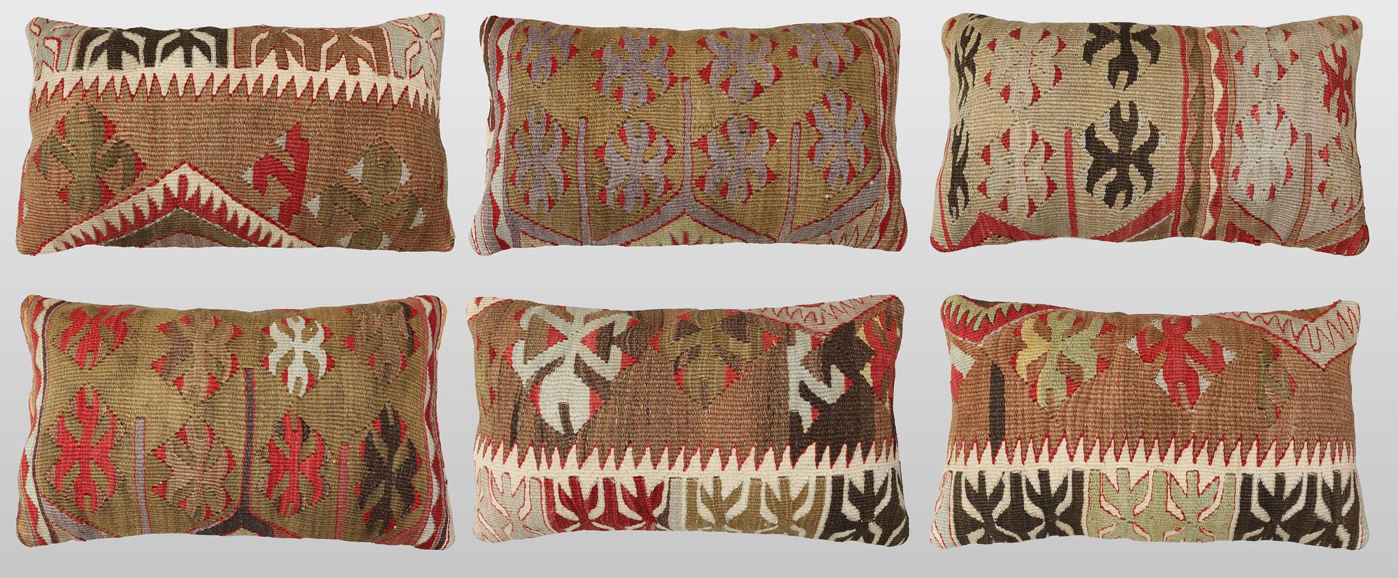 Cushion covers, 6 pcs, Kelim, older Anatolian fragments.