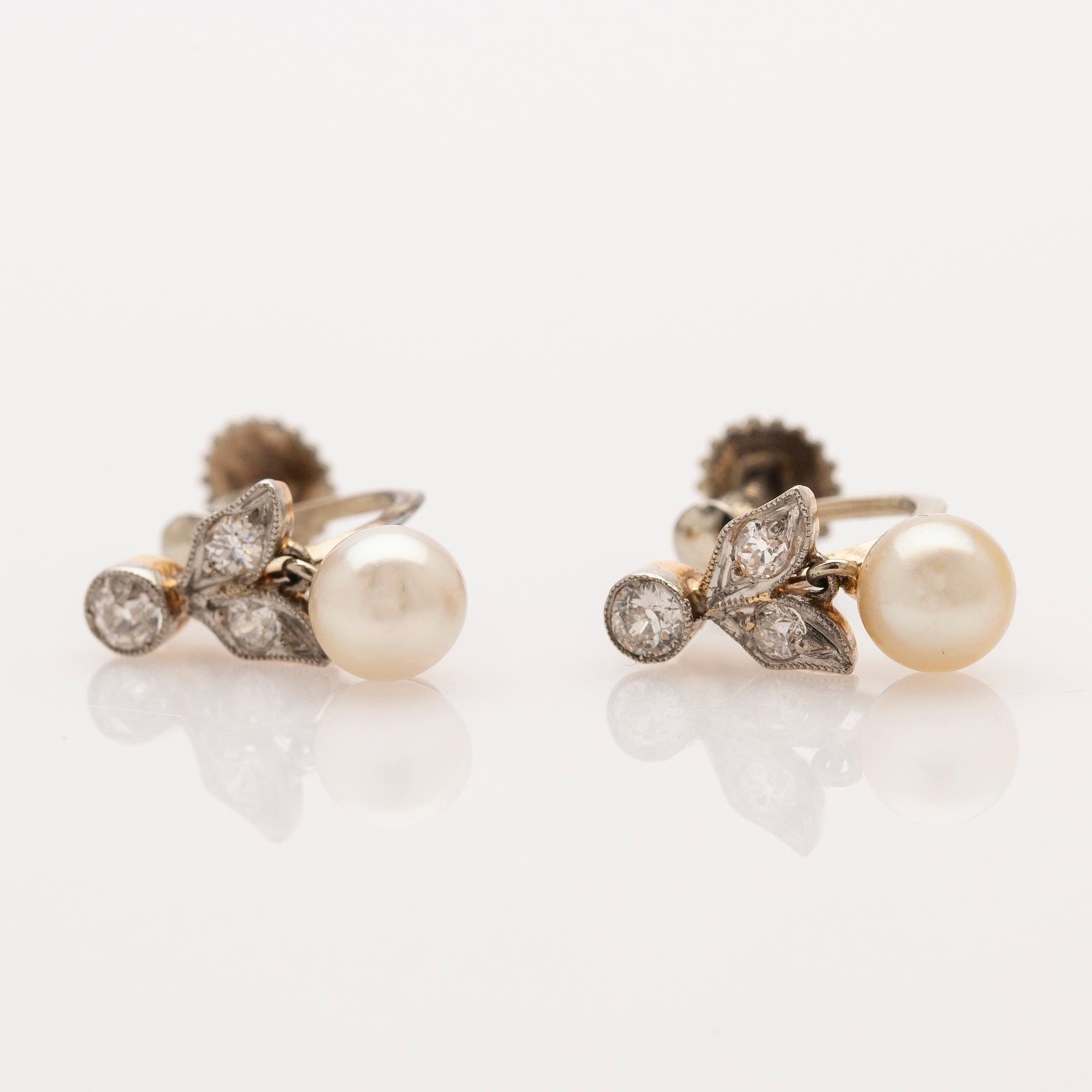 Earrings, 18k, diamonds, pearls.
