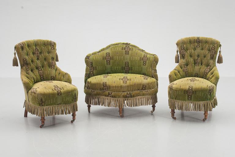 FÅTÖLJER, 2+1, "sk tapetserarstil", oskarianska, 1800-tal.