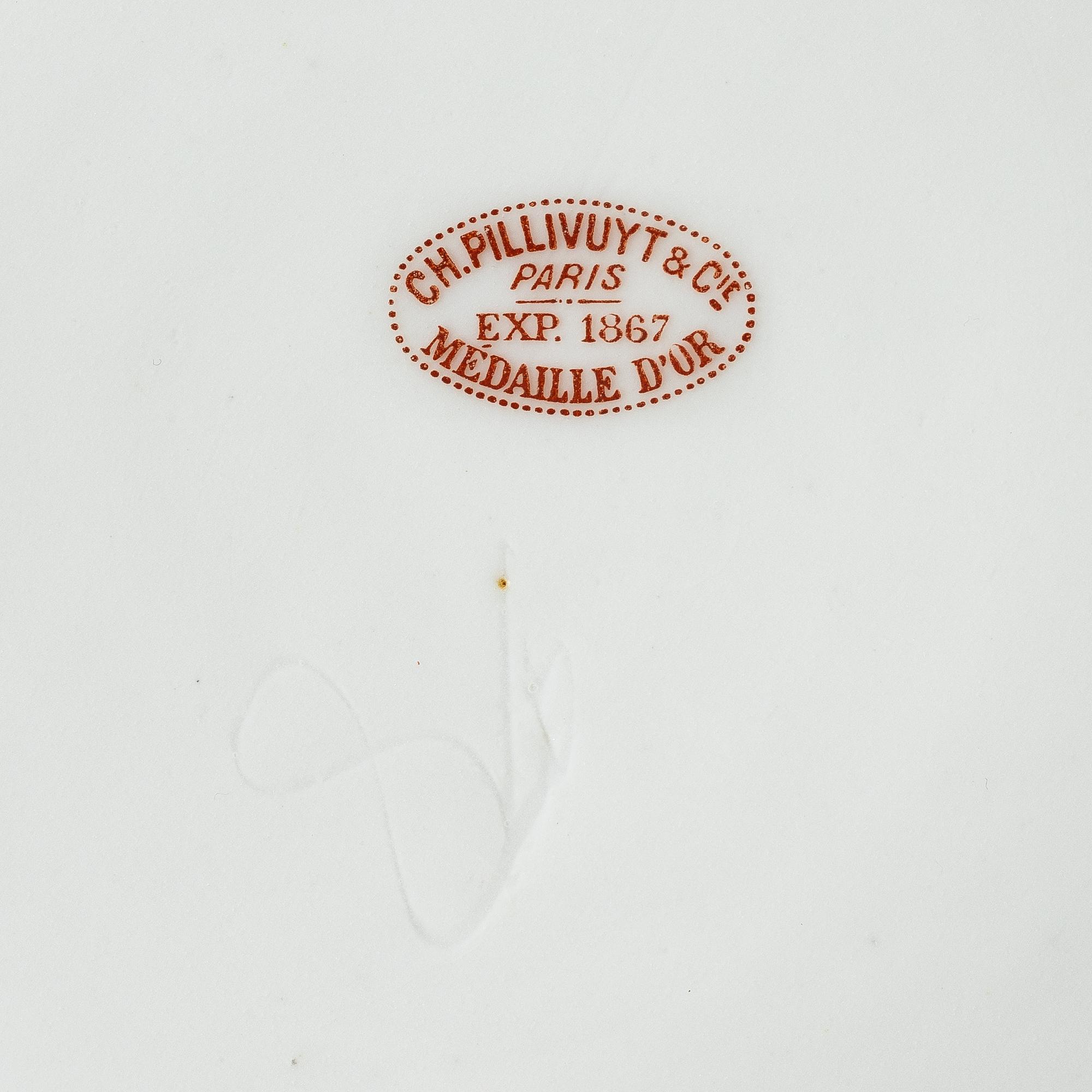 Five pieces of an Angoulême sprig pattern porcelain service, Pillivuyt & Cie, France, around 1900.