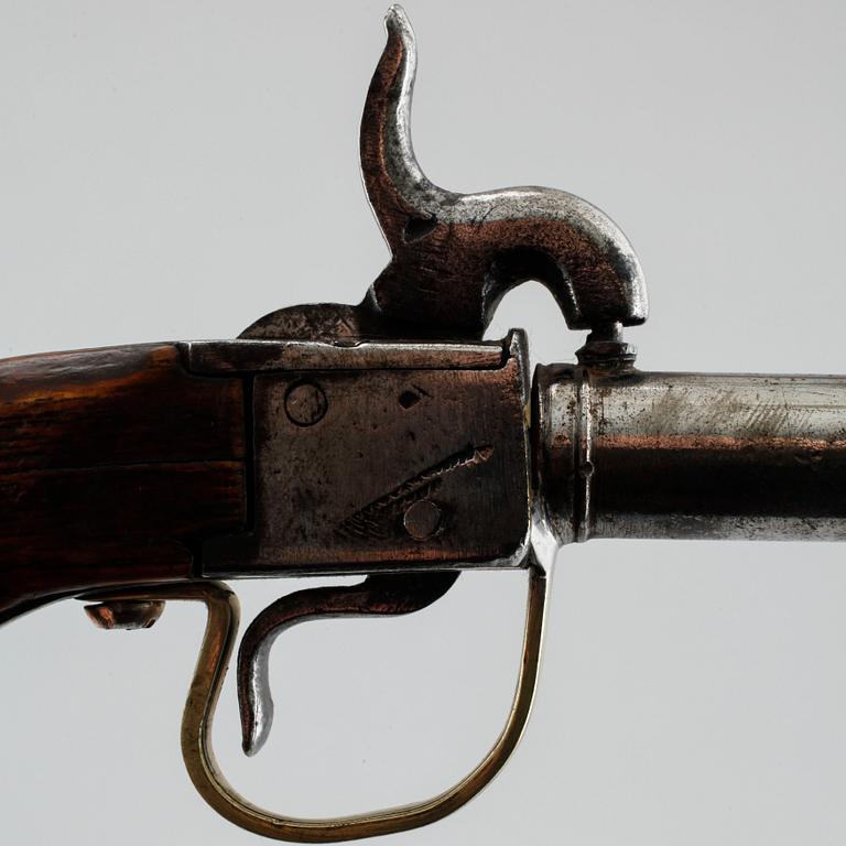 A 19th century caplock/percussion lock pistol.