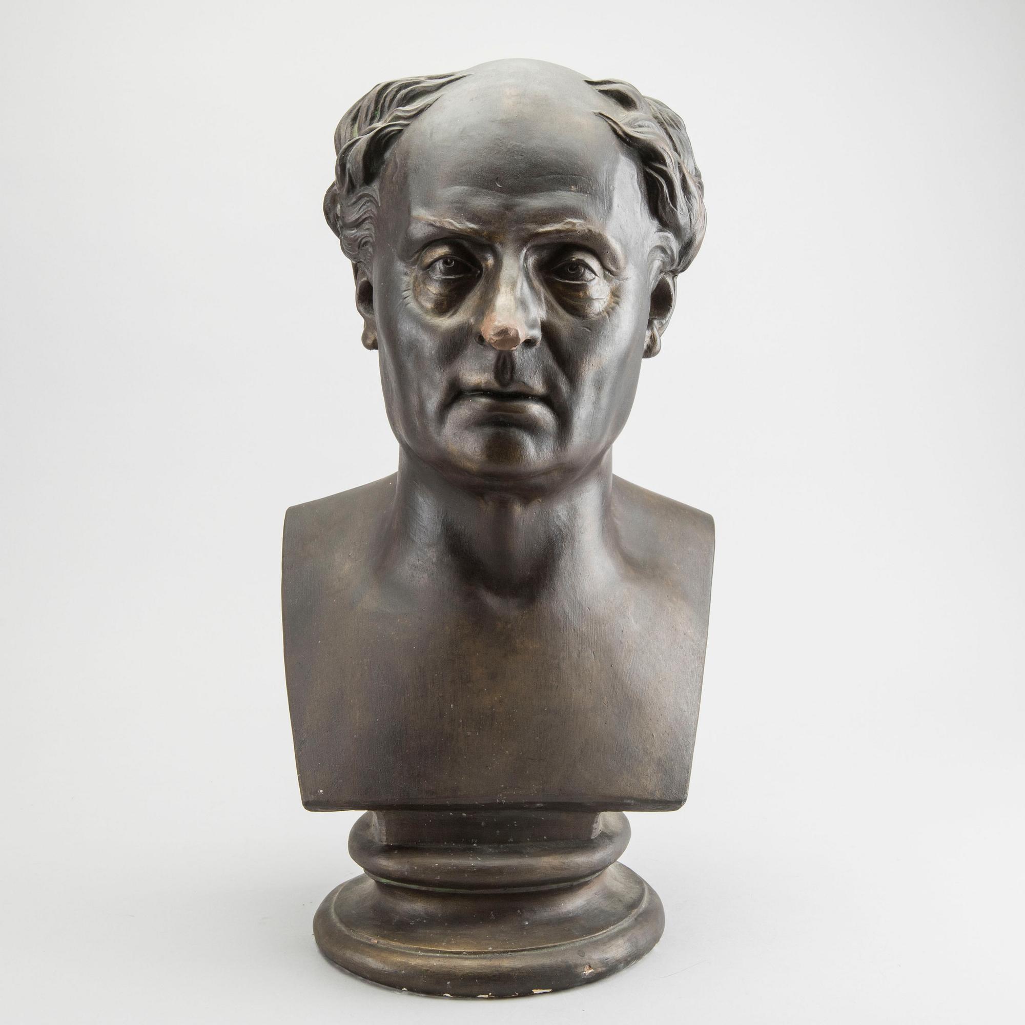 CARL ENEAS SJÖSTRAND, efter, gips, BYST, Runeberg, signerad Sjöstrand FECIT , Borgå 1857. 1800-talets andra hälft.