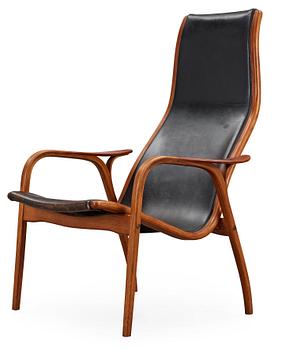 609. An Yngve Ekström teak and black leather easy chair 'Lamino', Swedese.