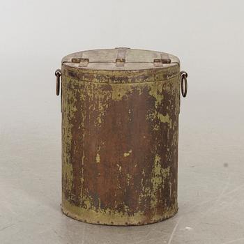 A 20th century metal barrel.