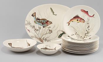 FISKSERVIS, 15 delar, flintgods, "Fish", Johnson Bros, 1900-tal.