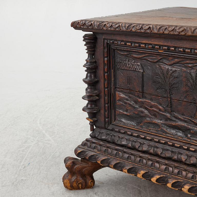 A baroque style wooden chest, 19th century.