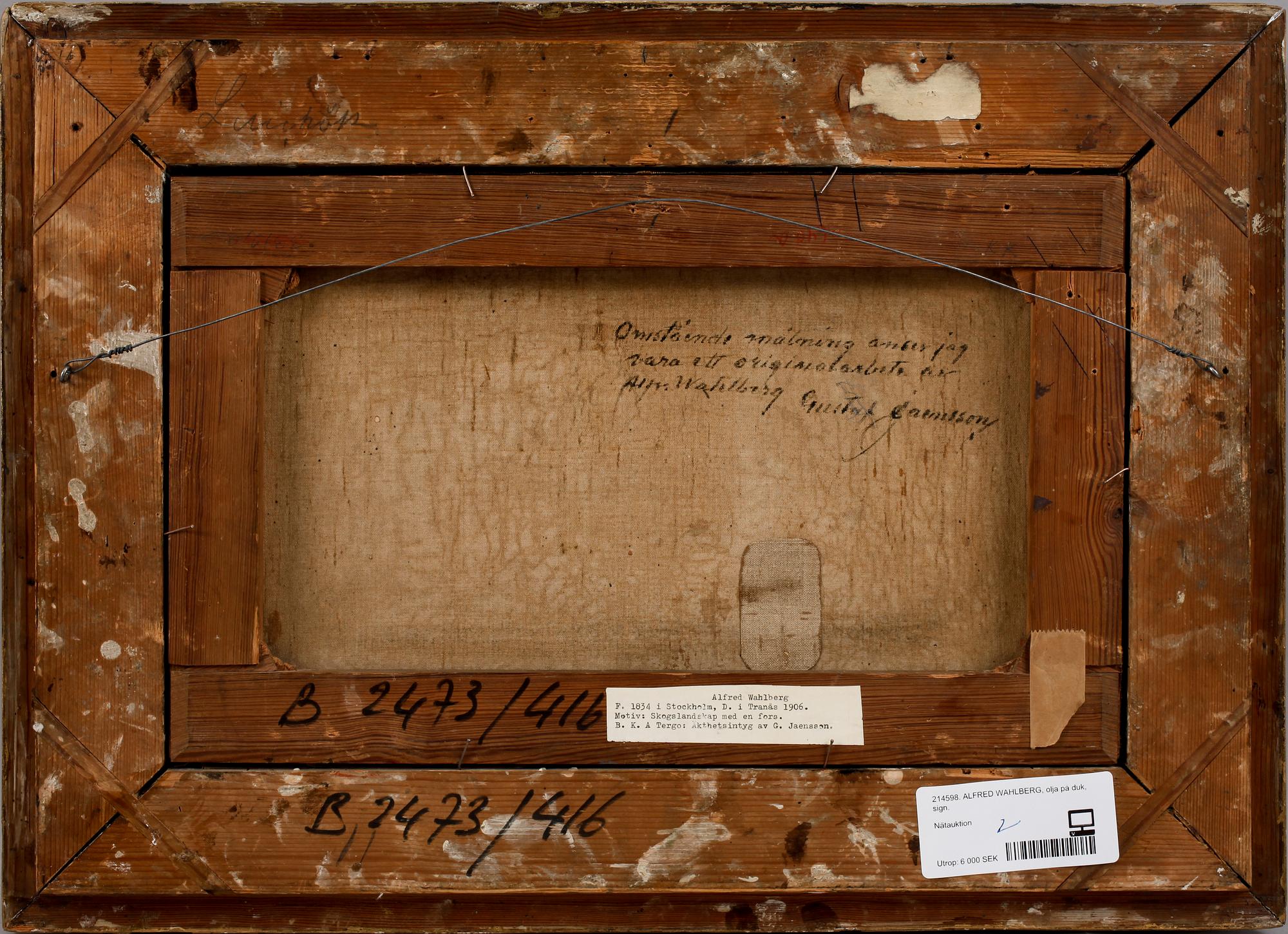 ALFRED WAHLBERG, olja på duk, sign.