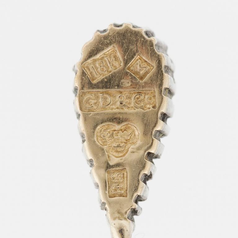 Necklace 18K gold and silver with a green stone and rose-cut diamonds.