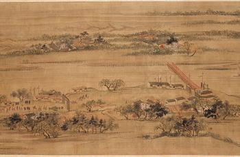 A Chineese scroll painting, Qing dynasty, 19th century. Signed Qin Boyu.