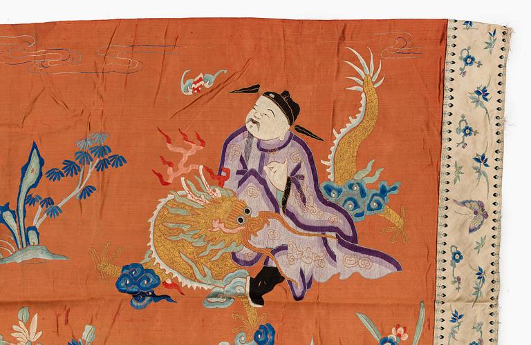 Broderi, siden, två delar. Qingdynastin, 1800-tal.