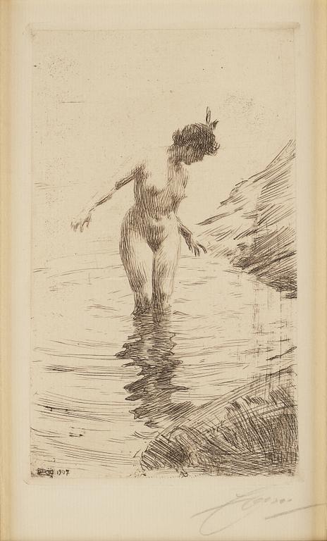 Anders Zorn, etching, 1907, signed in pencil.