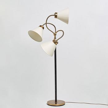 Josef Frank, a brass and leather "The three spirals" floor light, model 2431, Svenskt Tenn, Sweden, probably 1940's.