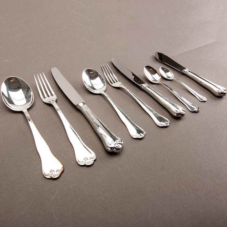 A Swedish 20th century set of 99 silver cutlery mark of Mema Linköping 1982, weight including cartoons 3140 gr.