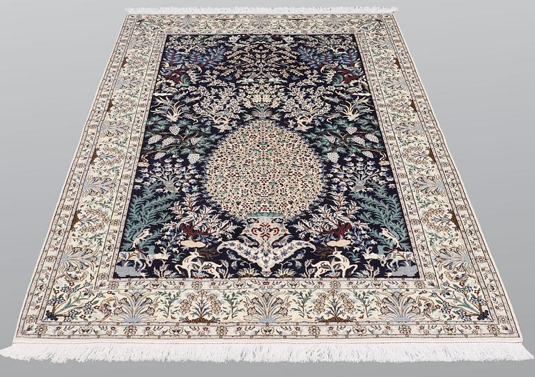 A carpet, Nain part silk s.k 6LAA, figural, ca 220 x 168 cm.