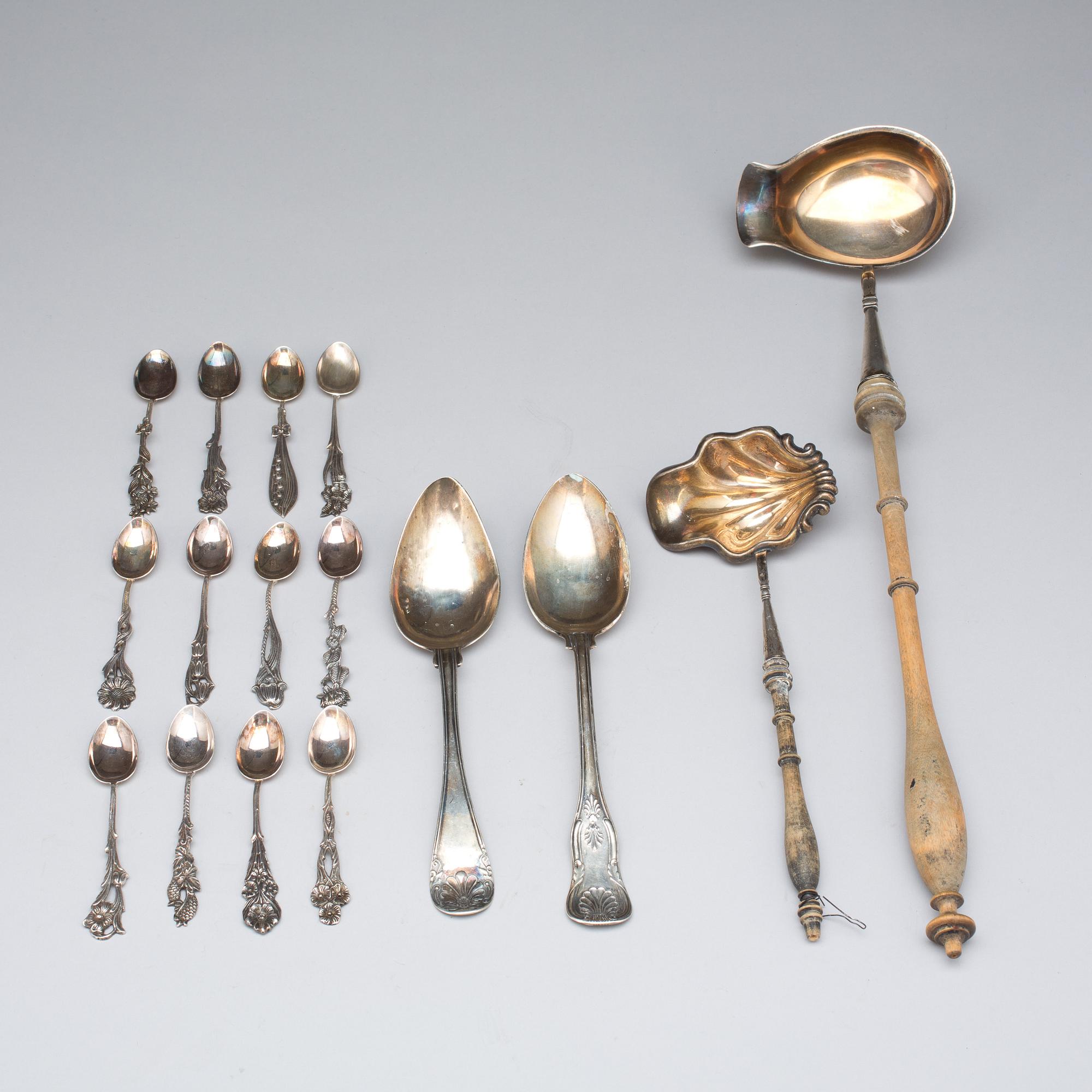 PARTI SILVER, 12+4 st, bl.a. GAB, Stockholm, 1908. Vikt tot ca 337g.