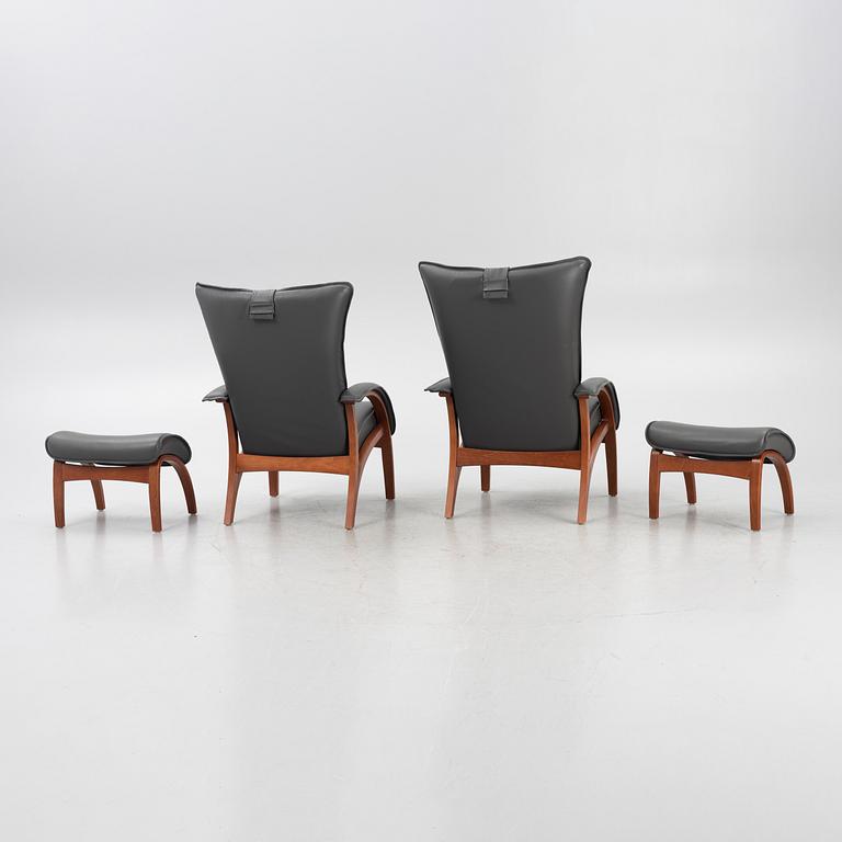 A pair of armchairs with foot stools, model 'Delta Legend' and 'Delta Legend Large', Brunstad Norway.