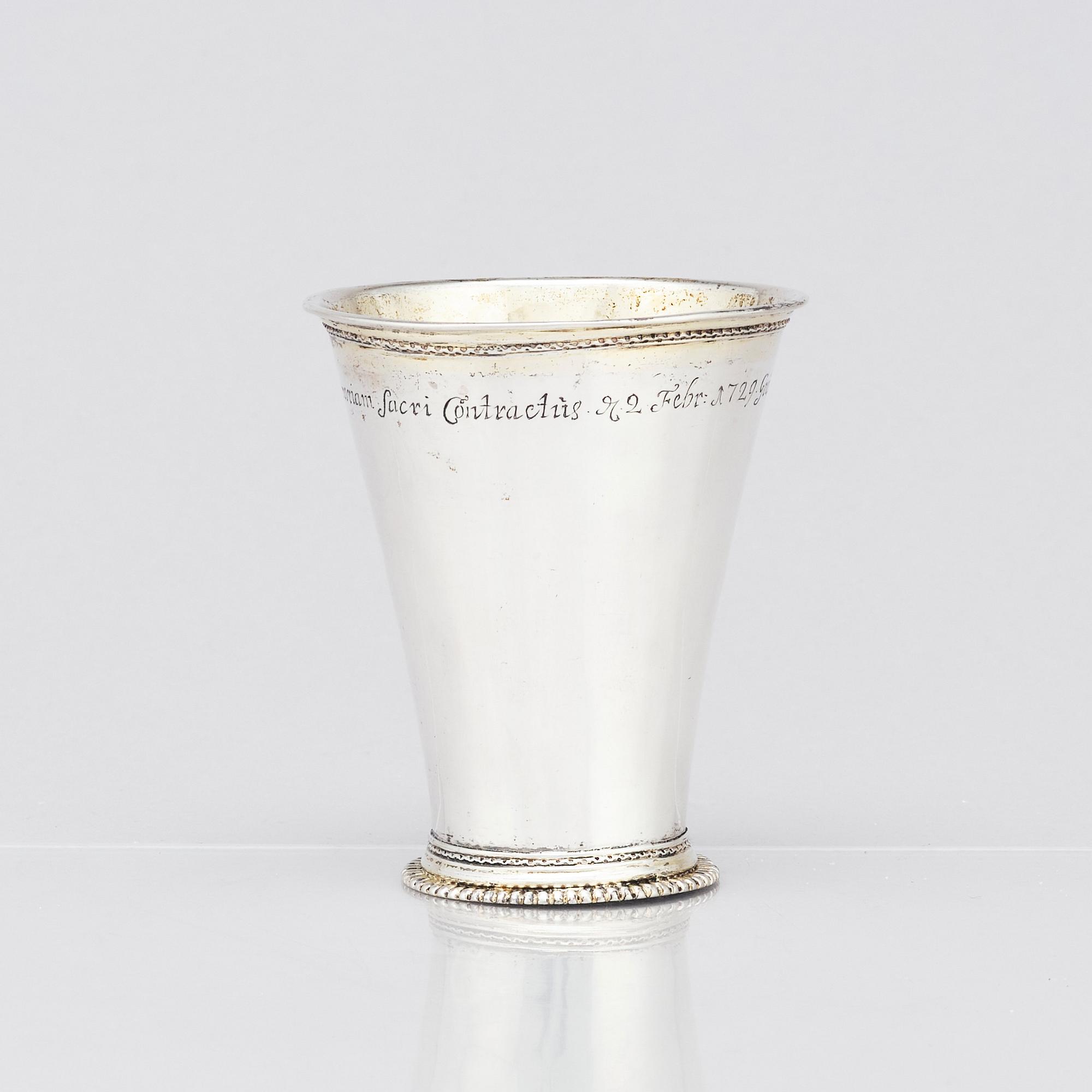 A Swedish 18th century parcel-gilt silver beaker, mark of Abraham Wirgman, Göteborg, 1722.