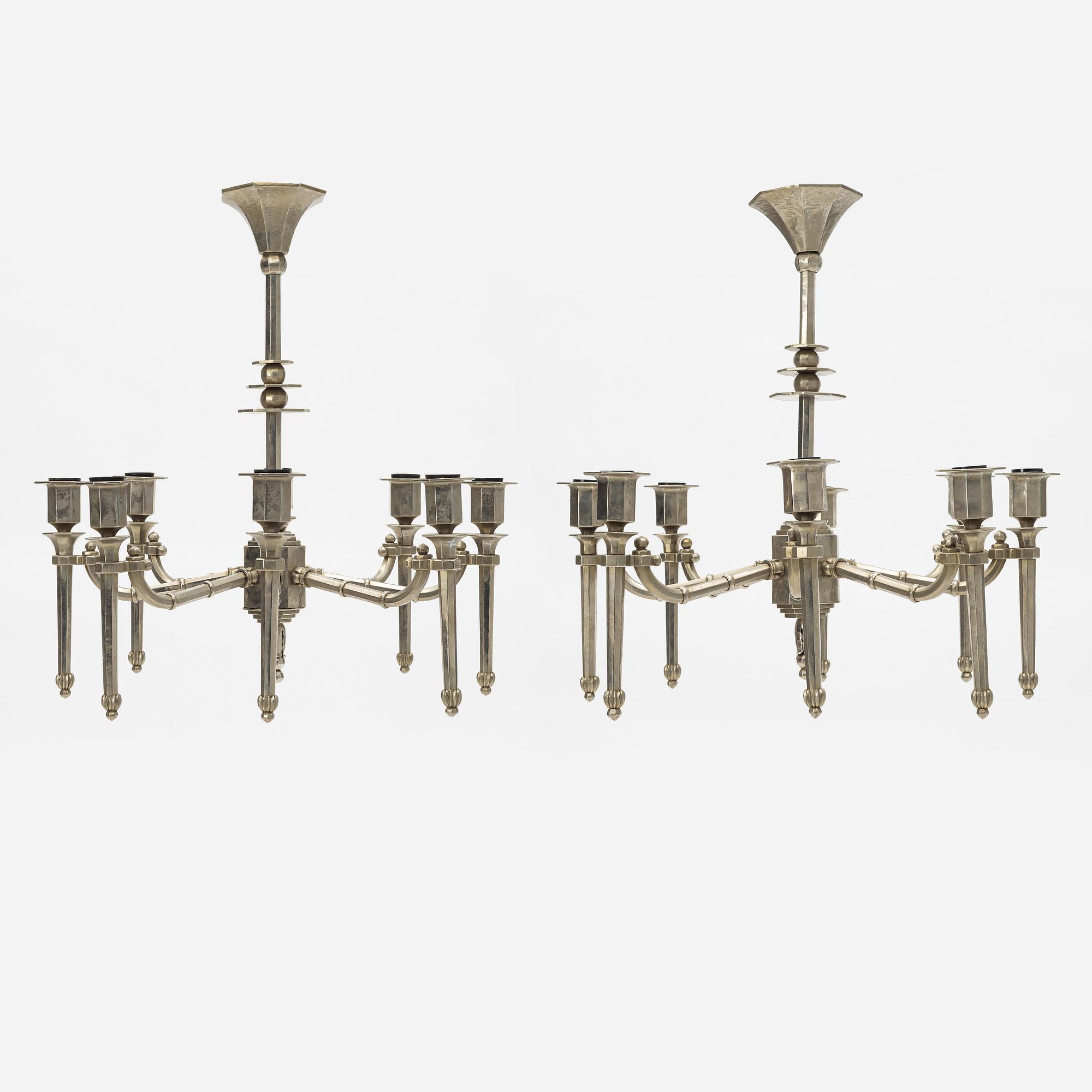 Hans Rasmussen, a pair of chandeliers, Hudevad Smedje, Denmark 1920s ...