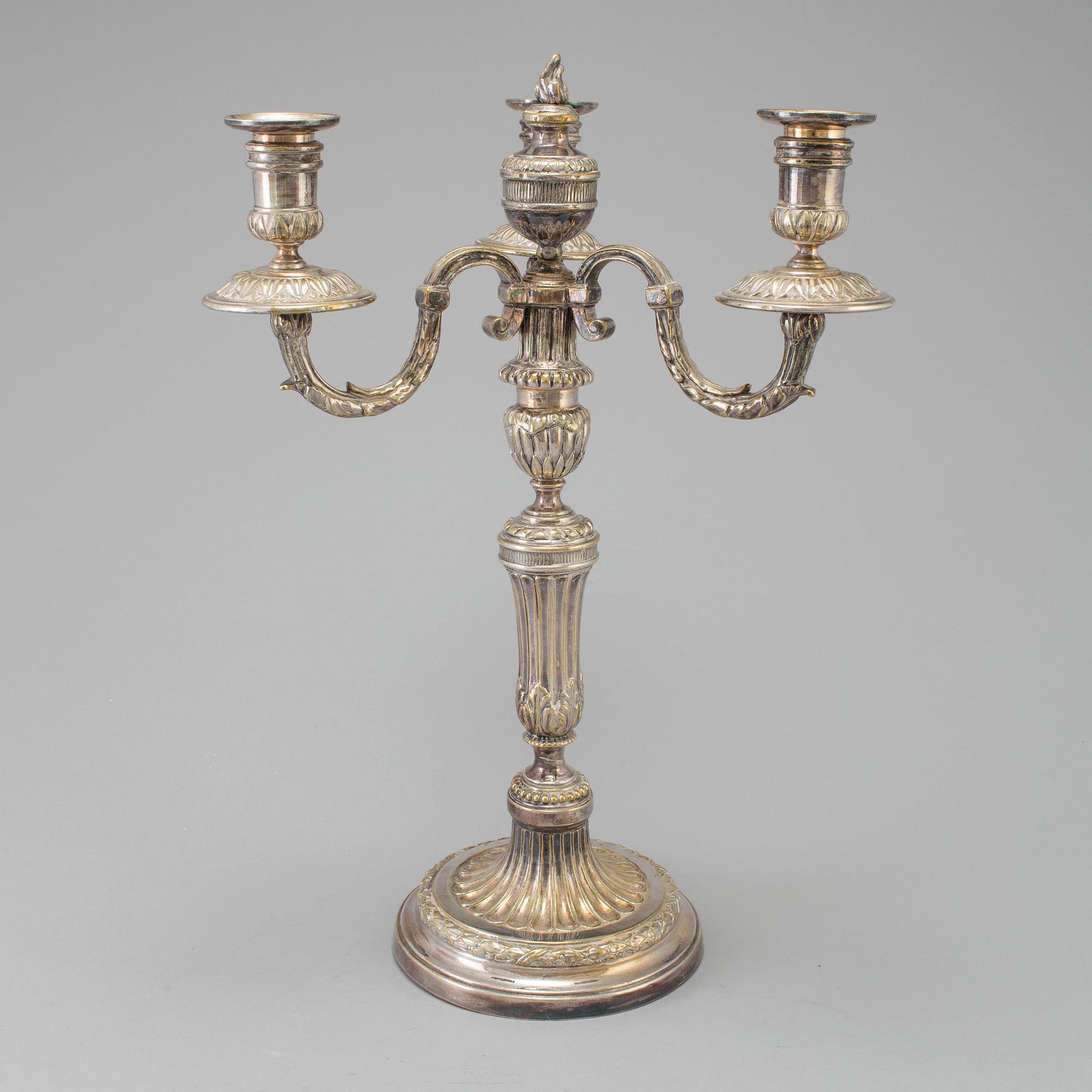 KANDELABER, nysilver, gustaviansk stil, 1900-talets första hälft.