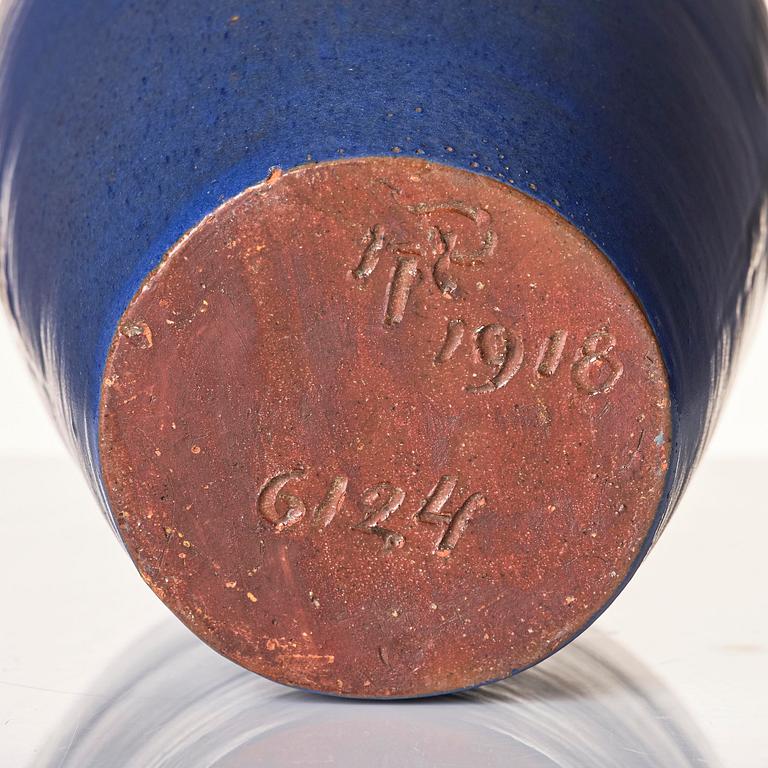 Hilma Persson-Hjelm, a glazed earthenware art nouveau vase, executed in her studio, Arvika 1918. No 6124.