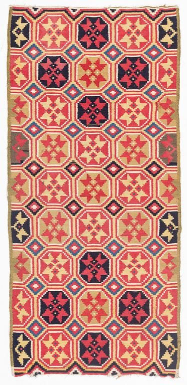 A carrige cushion,flat weave, ca 94,5 x 43 cm, Skåne, 1800-1830.