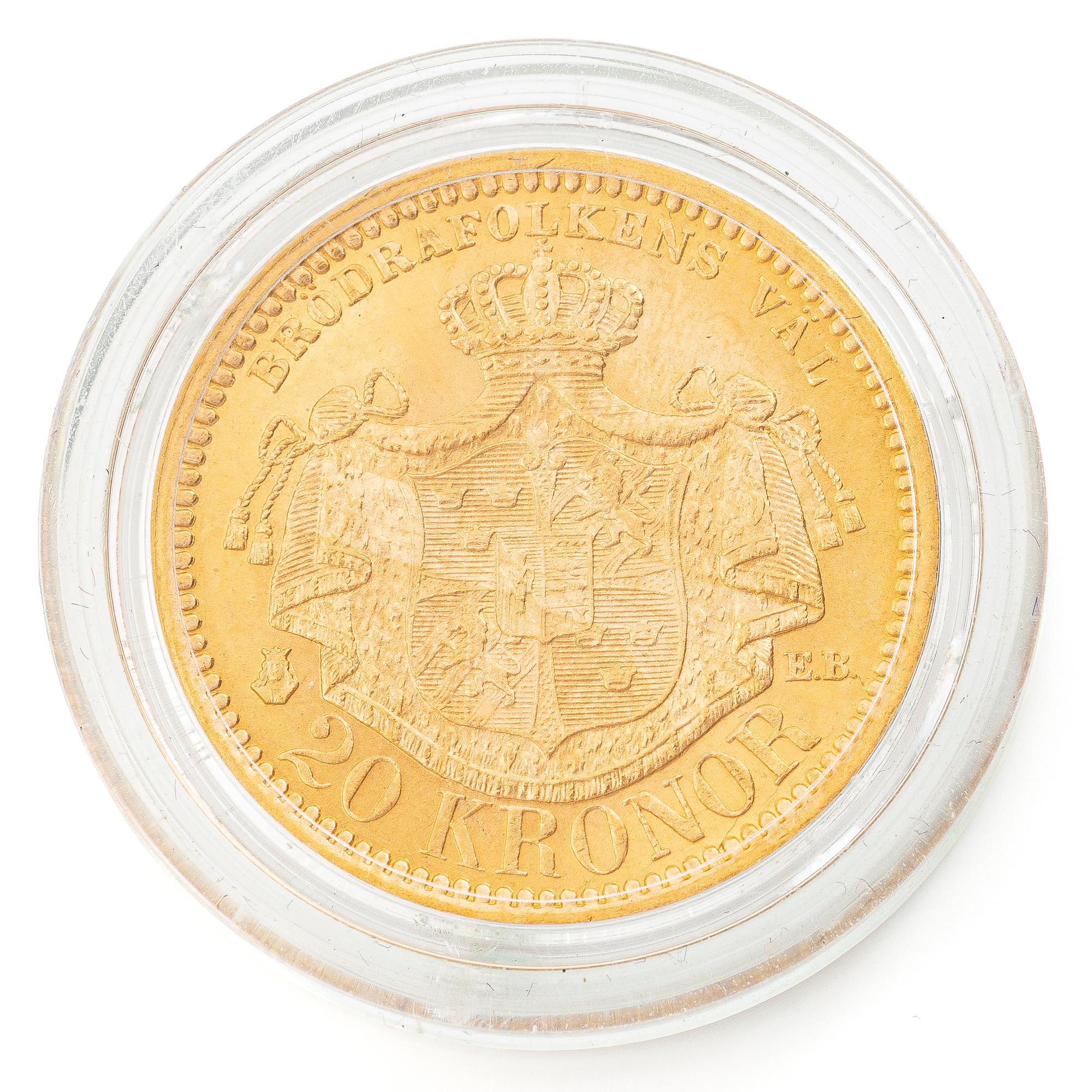Guldmynt, Sverige, Oskar II, 20 kronor, 1885.