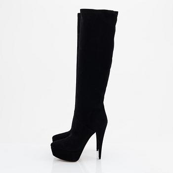 Miu Miu, a pair of black suede stiletto boots, size 36 1/2.