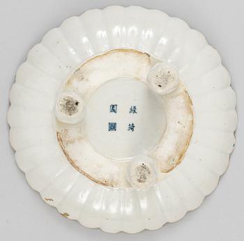 A Japanese famille rose footed moulded dish, 18th Century.