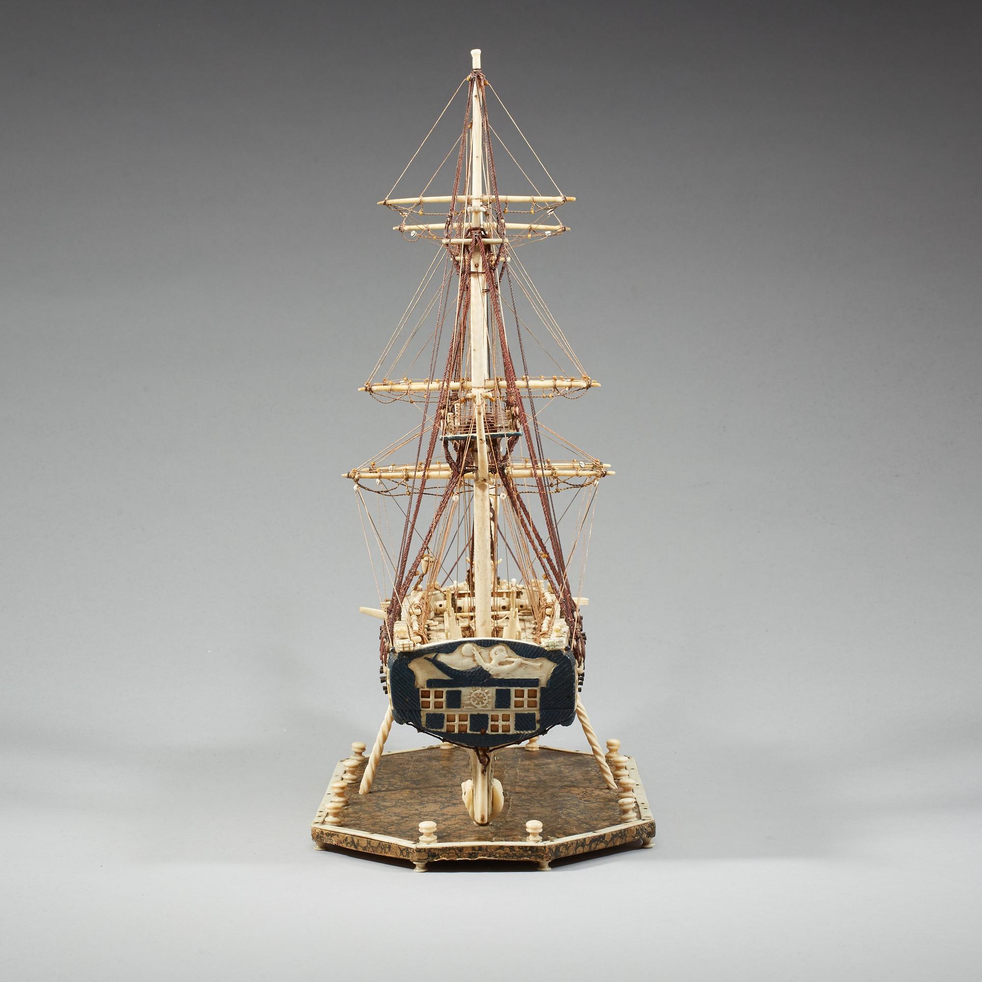 An Anglo-French early 19th century carved bone "Prisoner of War" 40 gun ship model.