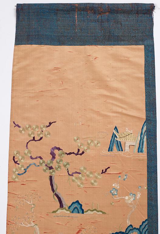 Two embroidered silk panels, late Qing dynasty.