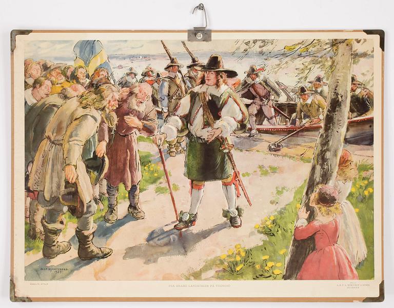 SKOLPLANSCHER, 4st, offsettryck efter Olle Hjortzberg och Olle Hagdahl.