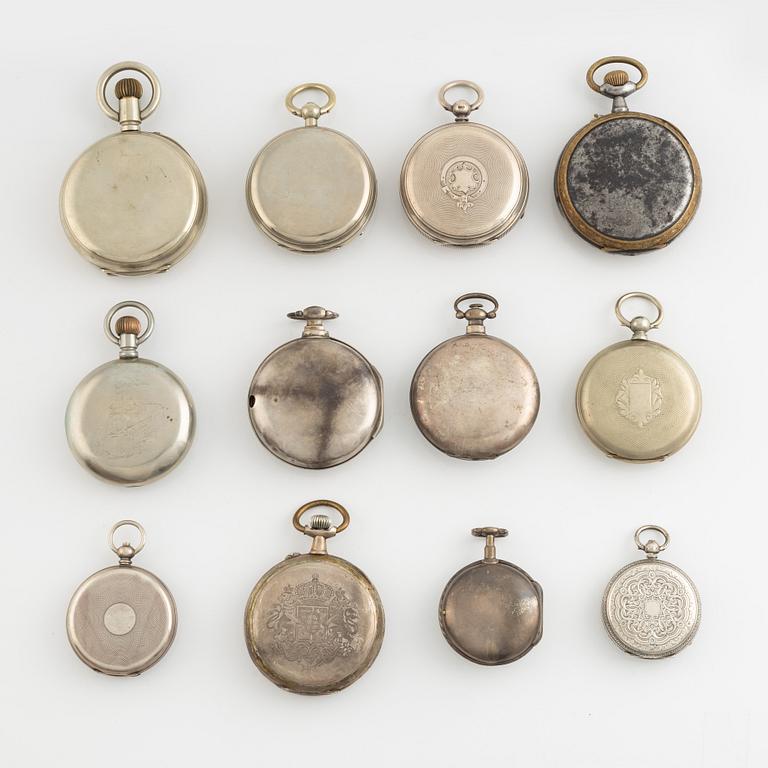 Samling fickur, 36 st, silver/pläterade/guld.