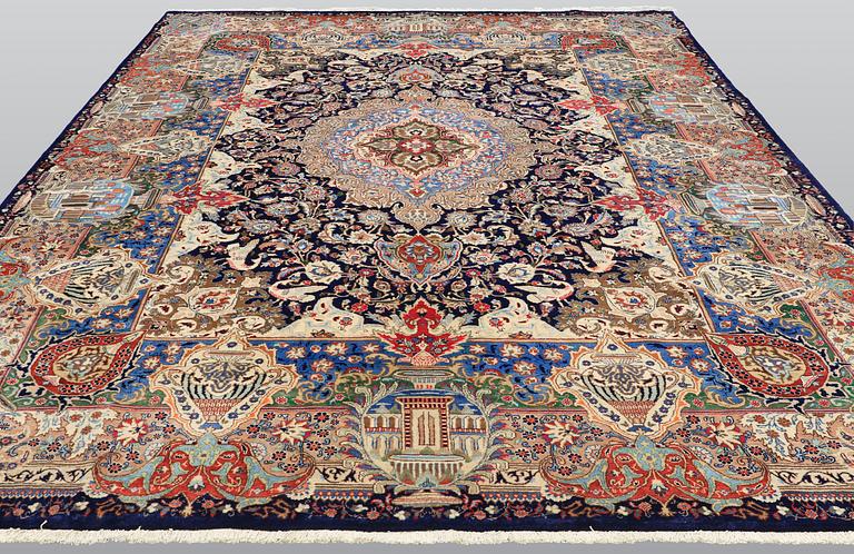 A carpet, Figural Kashmar, ca 407 x 305 cm.