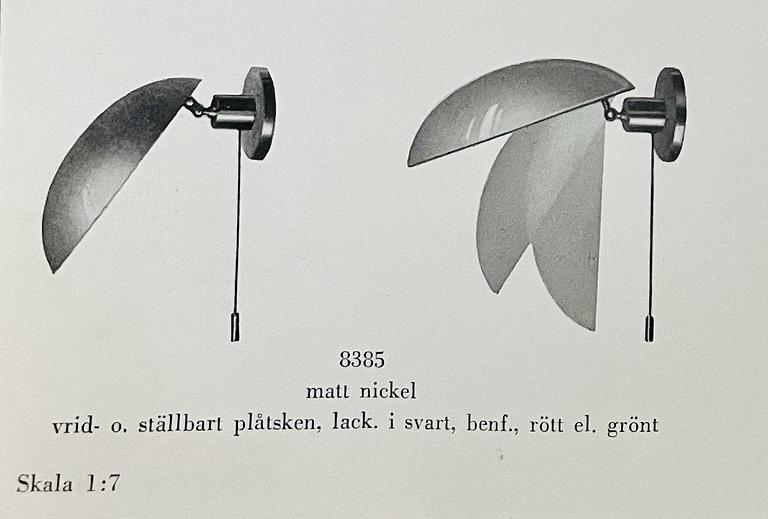 Harald Notini, vägglampor 1 par, modell "8385", Arvid Böhlmakrs Lampfabrik, 1930-tal.