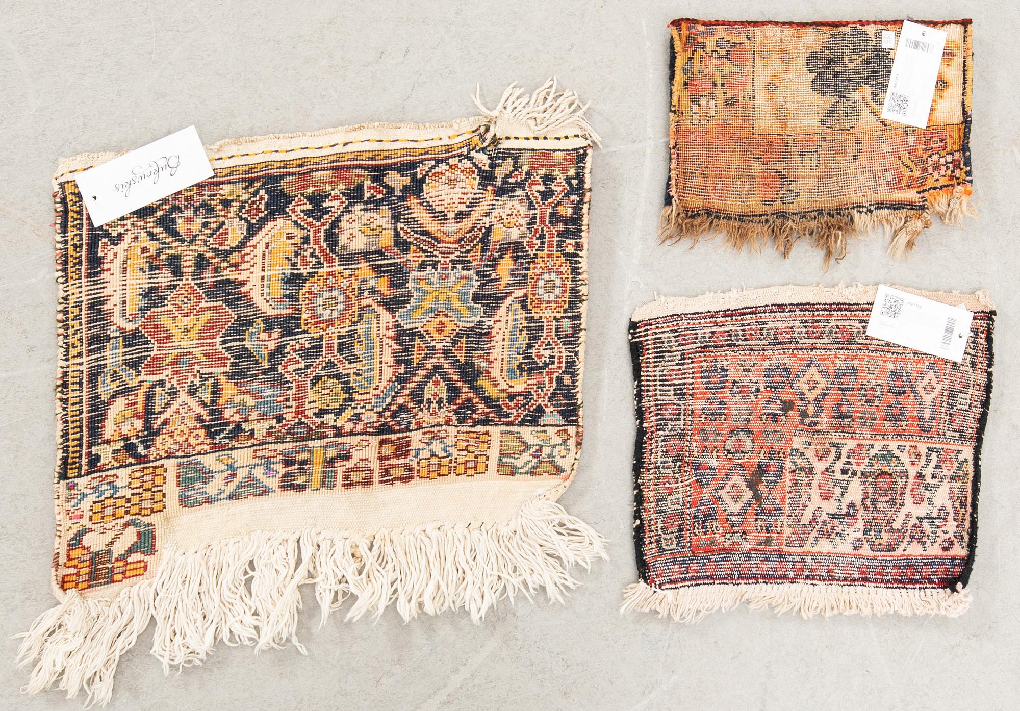 Matta Wagireh (provmatta) 3 st Shiraz, Kurdistan (Ornak), Shiraz/Kashgai (Ornak) semiantika 36x46 cm, 28x38 cm, 20x32 cm.