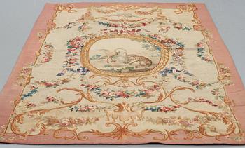 A TAPESTRY, tapestry weave, "The stork invites the fox to dinner", ca 274,5-277,5 x 181,5-183 cm, Aubusson around 1780.