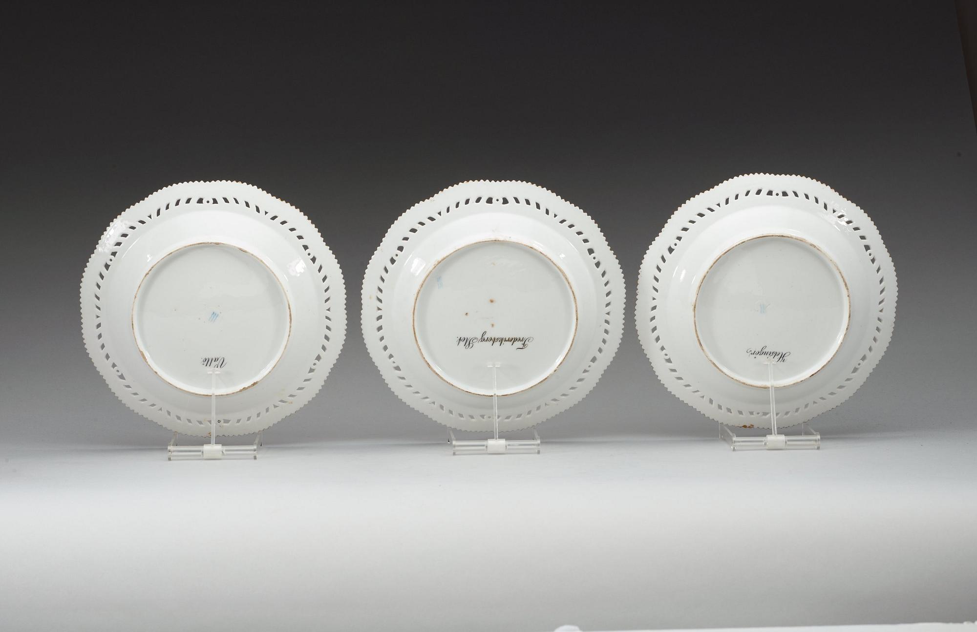 A set of five Royal Copenhagen topographical dessert dishes, Denmark, 18th/19th Century.