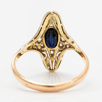 Ring, 18K guld/platina, safir samt rosenslipade diamanter.