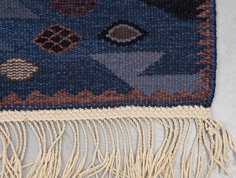 Barbro Nilsson, a carpet, "Tånga blå", flat weave, ca 243,5 x 173 cm, signed AB MMF BN.