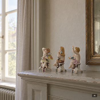 Figurines, 3 porcelain, Germany, Dresden-style mark, 19th/20th century.