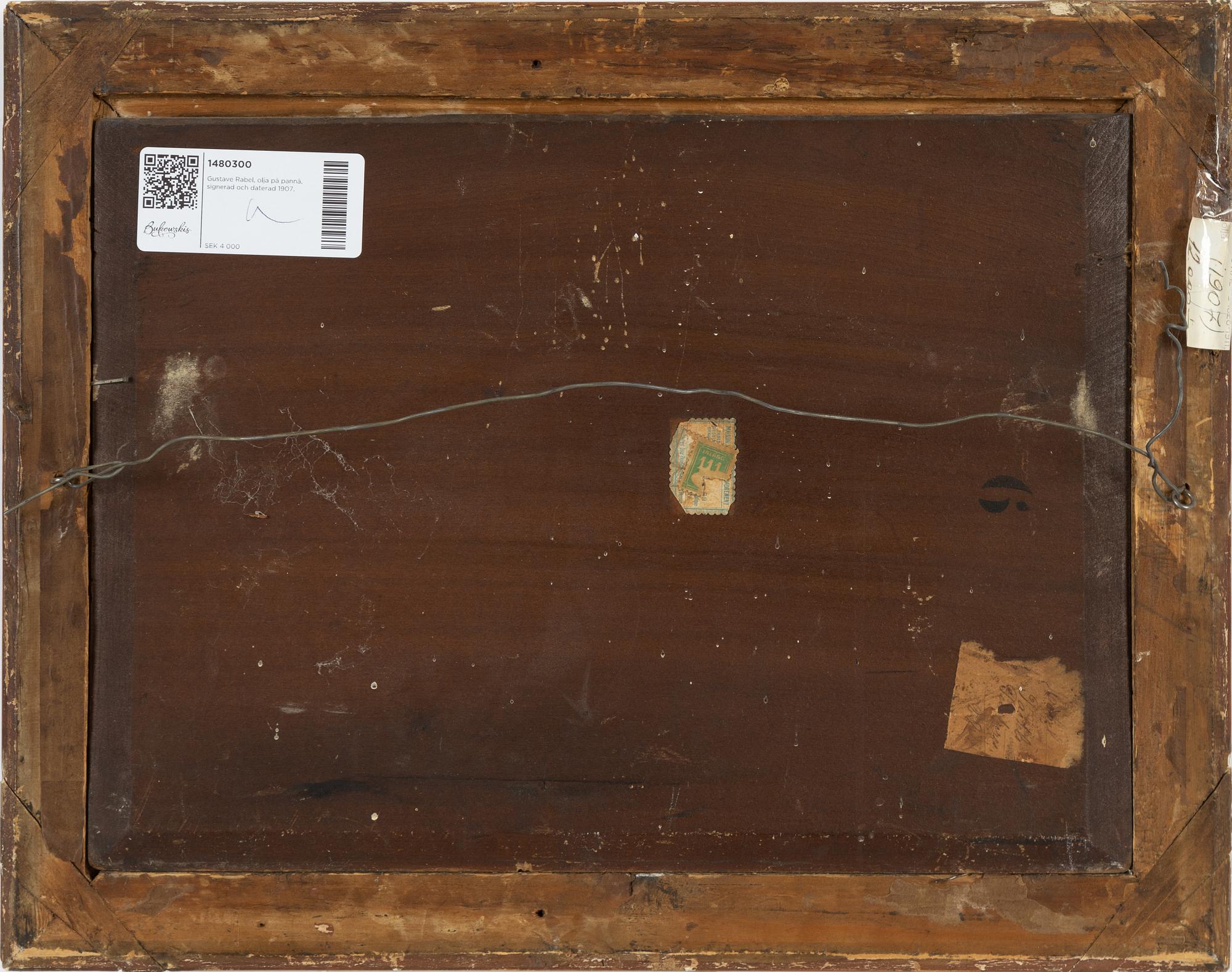 Gustave Rabel, olja på pannå, signerad och daterad 1907.