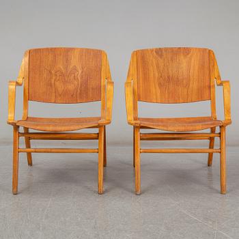 A pair of "Ax-chairs" by PETER HVIDT & ORLA MØLGAARD NIELSEN, Fritz Hansen, Denmark, 1950-60s.