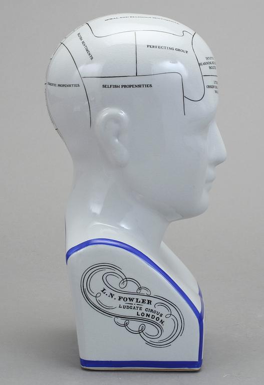 BYST, porslin, märkt "PHRENOLOGY BY L.N. FOWLER", 1900/2000-tal.
