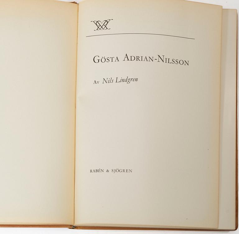 Gösta Adrian-Nilsson, book, "Gösta Adrian-Nilsson" by Nils Lindgren, with original drawing by GAN.