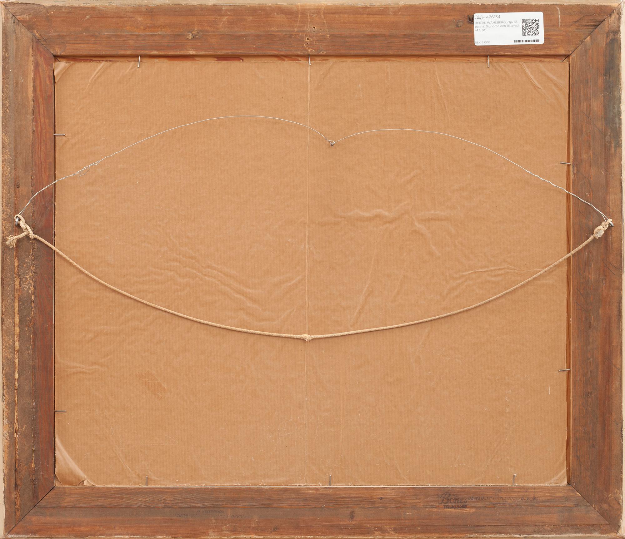 BERTIL WAHLBERG, olja på pannå. Signerad och daterad -47.